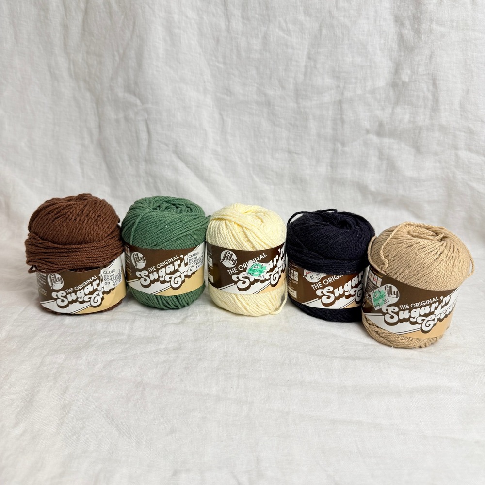 Lily Sugar'n Cream Yarn Lot 5 Skeins Earth Tones 100% Cotton Worsted Sage Brown